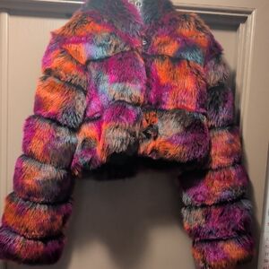 Azalea Wang "Gracelle" Multicolored Fur Jacket